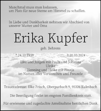 Traueranzeige von Erika Kupfer von Neue Presse Coburg