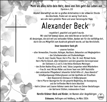 Traueranzeige von Alexander Beck von Südthüringer Presse