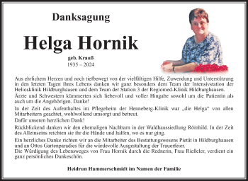 Traueranzeige von Helga Hornik von Südthüringer Presse