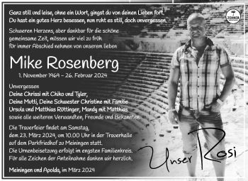 Traueranzeige von Mike Rosenberg von Südthüringer Presse