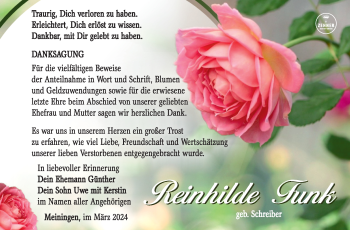 Traueranzeige von Reinhilde Funk von Südthüringer Presse