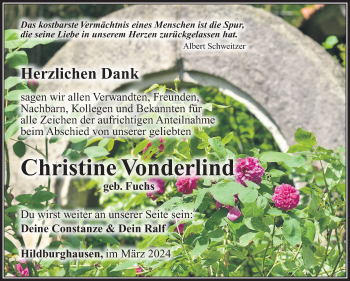 Traueranzeige von Christine Vonderlind von Südthüringer Presse