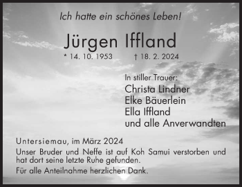 Traueranzeige von Jürgen Iffland von Neue Presse Coburg