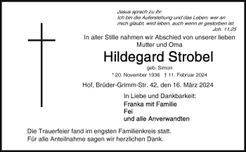 Traueranzeige von Hildegard Strobel von Frankenpost