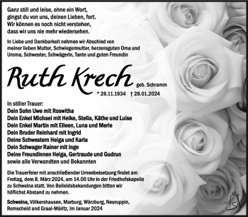 Traueranzeige von Ruth Krech von Südthüringer Presse