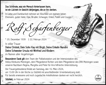 Traueranzeige von Rolf Scharfenberger von Südthüringer Presse