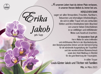 Traueranzeige von Erika Jakob von Südthüringer Presse