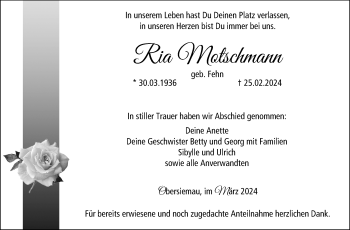 Traueranzeige von Ria Motschmann von Neue Presse Coburg