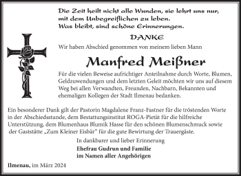 Traueranzeige von Manfred Meißner von Südthüringer Presse