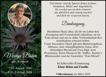 Traueranzeige von Marga Böhm von Südthüringer Presse
