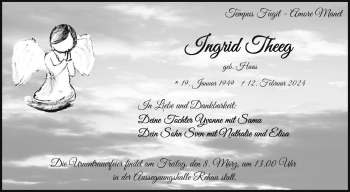 Traueranzeige von Ingrid Theeg von Frankenpost