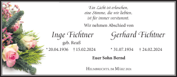 Traueranzeige von IngeGerhard FichtnerFichtner von Frankenpost