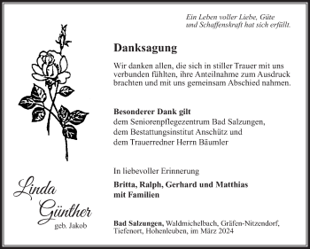 Traueranzeige von Linda Günther von Südthüringer Presse
