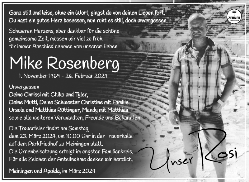  Traueranzeige für Mike Rosenberg vom 09.03.2024 aus Südthüringer Presse