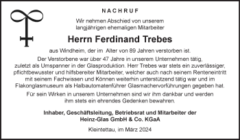 Traueranzeige von Ferdinand Trebes von Neue Presse Coburg