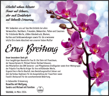 Traueranzeige von Erna Breitungen von Südthüringer Presse