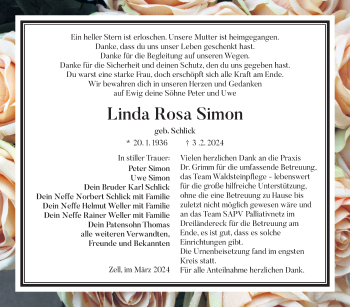 Traueranzeige von Linda Rosa Simon von Frankenpost