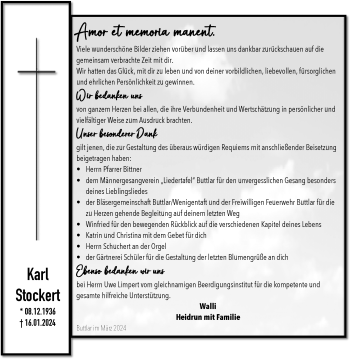 Traueranzeige von Karl Stockert von Südthüringer Presse