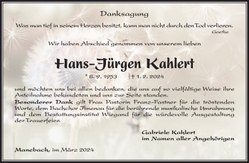 Traueranzeige von Hans-Jürgen Kahlert von Südthüringer Presse