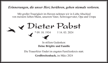 Traueranzeige von Dieter Pabst von Südthüringer Presse