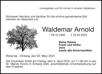 Traueranzeige von Waldemar Arnold von Neue Presse Coburg