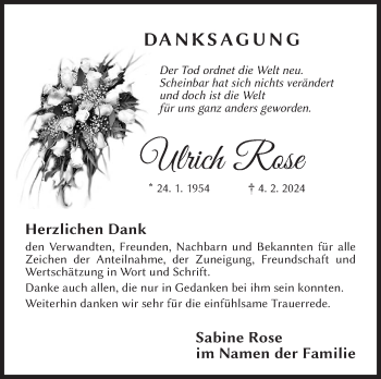 Traueranzeige von Ulrich Rose von Neue Presse Coburg
