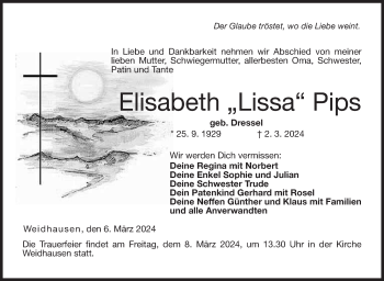 Traueranzeige von Elisabeth Pips von Neue Presse Coburg