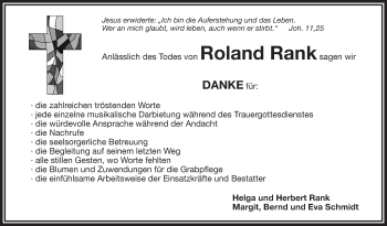 Traueranzeige von Roland Rank von Frankenpost