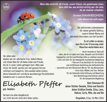Traueranzeige von Elisabeth Pfeffer von Südthüringer Presse