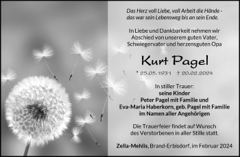 Traueranzeige von Kurt Pagel von Südthüringer Presse