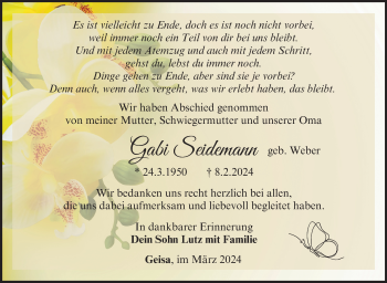 Traueranzeige von Gabi Seidemann von Südthüringer Presse