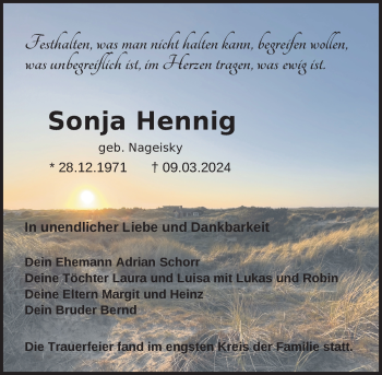 Traueranzeige von Sonja Hennig von Neue Presse Coburg