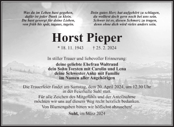 Traueranzeige von Horst Pieper von Südthüringer Presse