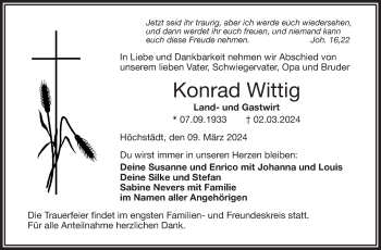 Traueranzeige von Konrad Wittig von Frankenpost