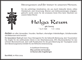 Traueranzeige von Helga Reum von Südthüringer Presse