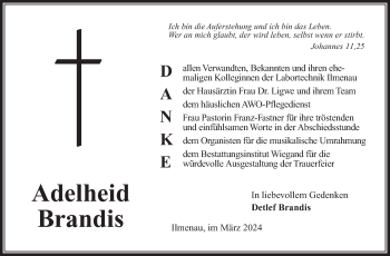 Traueranzeige von Adelheid Brandis von Südthüringer Presse