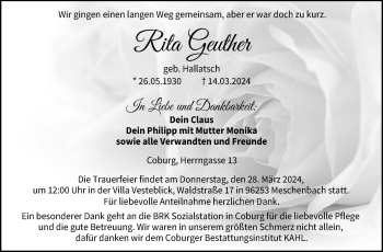 Traueranzeige von Rita Geuther von Neue Presse Coburg