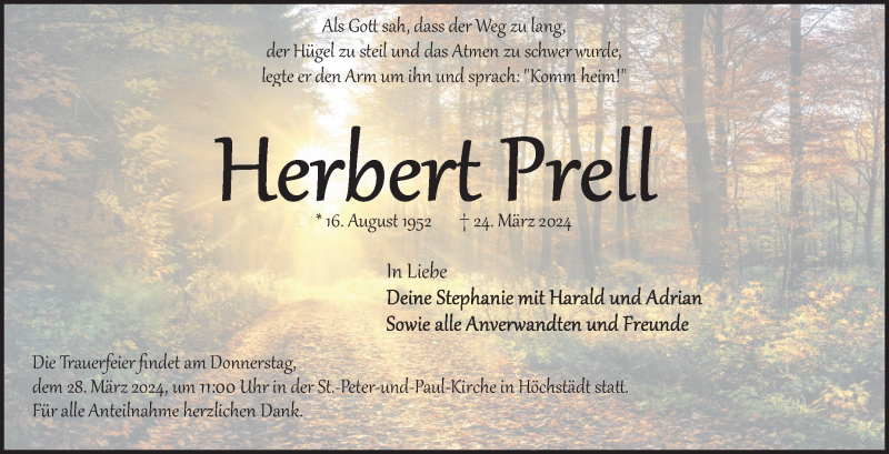  Traueranzeige für Herbert Prell vom 26.03.2024 aus Frankenpost