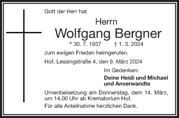 Traueranzeige von Wolfgang Bergner von Frankenpost