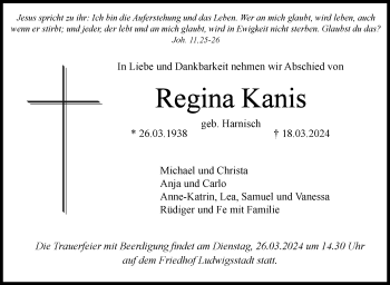 Traueranzeige von Regina Kanis von Neue Presse Coburg