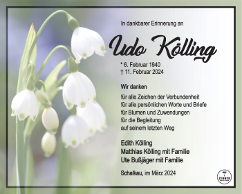 Traueranzeige von Udo Kölling von Südthüringer Presse