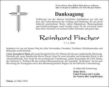 Traueranzeige von Reinhard Fischer von Südthüringer Presse