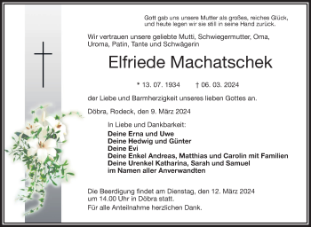 Traueranzeige von Elfriede Machatschek von Frankenpost