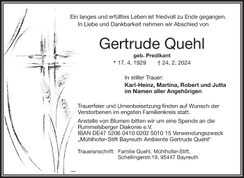 Traueranzeige von Gertrude Quehl von Frankenpost