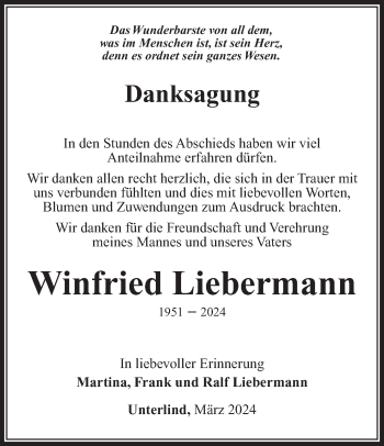 Traueranzeige von Winfried Liebermann von Südthüringer Presse
