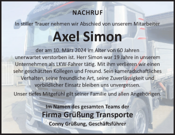 Traueranzeige von Axel Simon von Südthüringer Presse