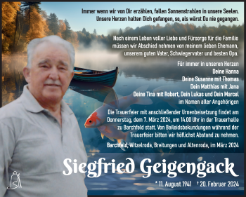 Traueranzeige von Siegfried Geigengack von Südthüringer Presse