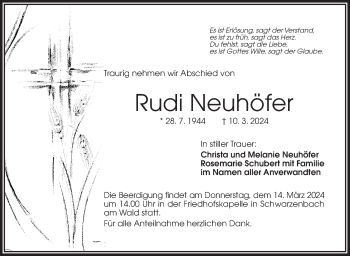 Traueranzeige von Rudi Neuhöfer von Frankenpost