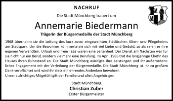 Traueranzeige von Annemarie Biedermann von Frankenpost