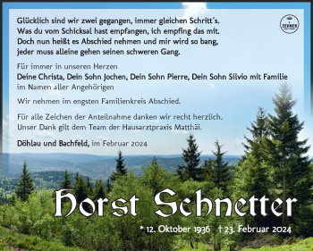 Traueranzeige von Horst Schnetter von Südthüringer Presse